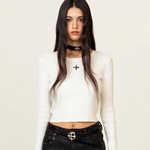 Compass Cross Rib Knitted Top In Black